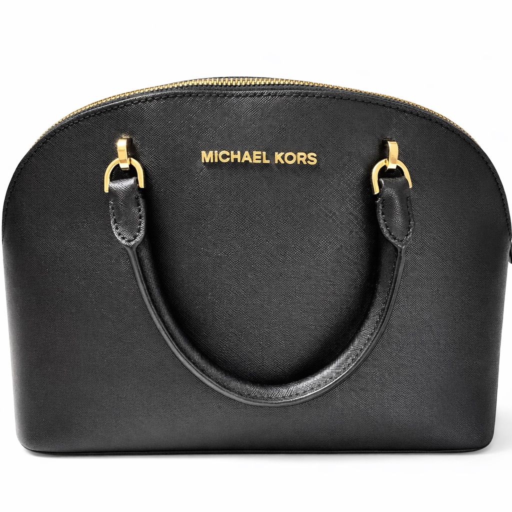 Michael Kors Black Saffiano Leather Satchel Bag Gold Hardware